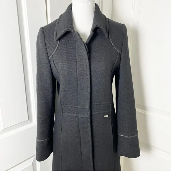 Projek Raw Long Black Wool Blend Coat – Gothic Minimalism, Hidden Buttons, Small - Picture 2 of 16